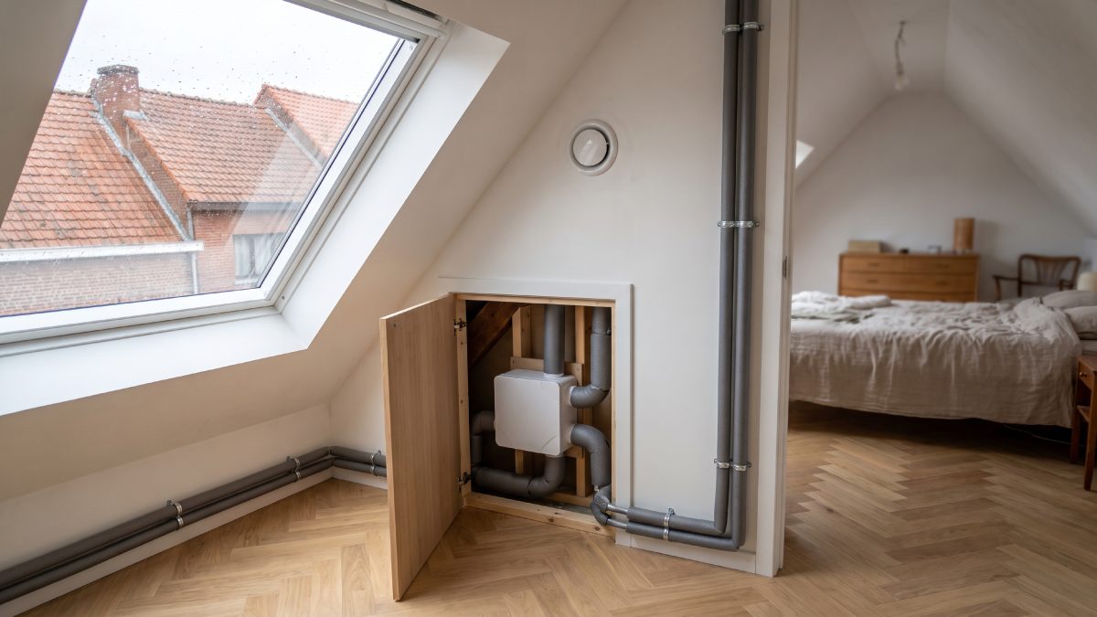 Système de VMC installé dans les combles aménagés d'une habitation.